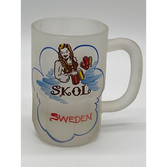 Set Of 6 Vintage Frosted Glass Mugs - International Greetings Design - Picture 3 of 10